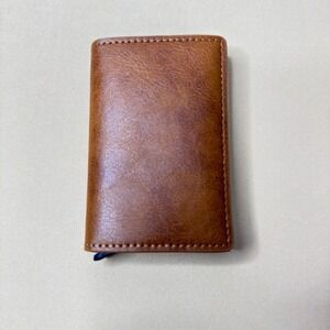 NEW Gentlemen Shop Brown Leather Trifold Wallet Pop Up Card Holder RFID Slim